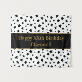 Parede Black Stars com Tapete de Aniversário Personalizad