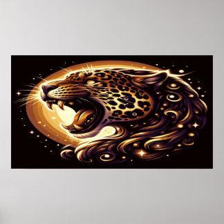 Parede ou Poster de porta Dourada e preta do leopa