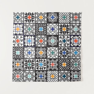 Parede Patchwork Maori: Design de tapete étnico.