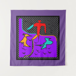 PAREDE TAPETE DE ARTE COM PÁSSARO VERMELHO E AQUA CONTEMP