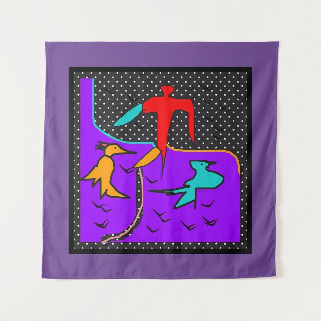 PAREDE TAPETE DE ARTE COM PÁSSARO VERMELHO E AQUA CONTEMP (Frente)