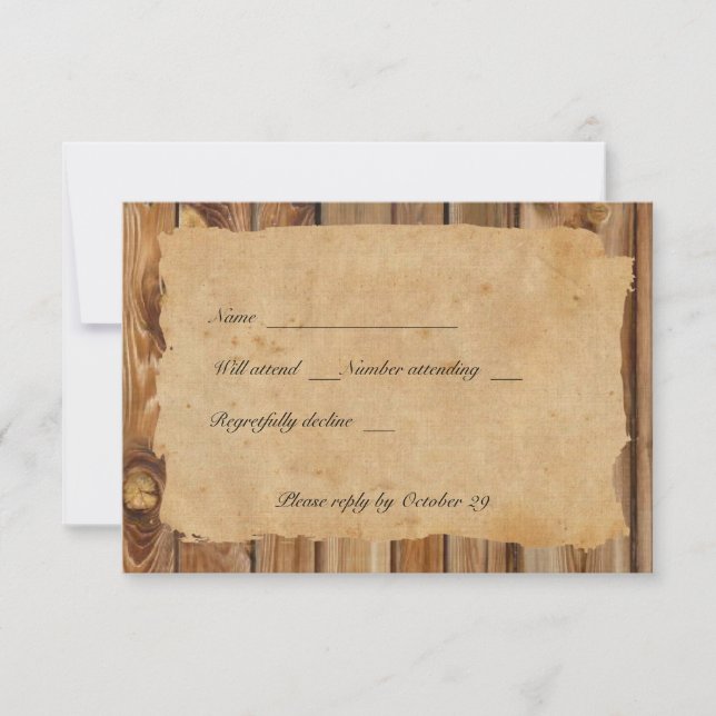 Parergaminho Wood Tattered Heart rsvp com envelope (Frente)
