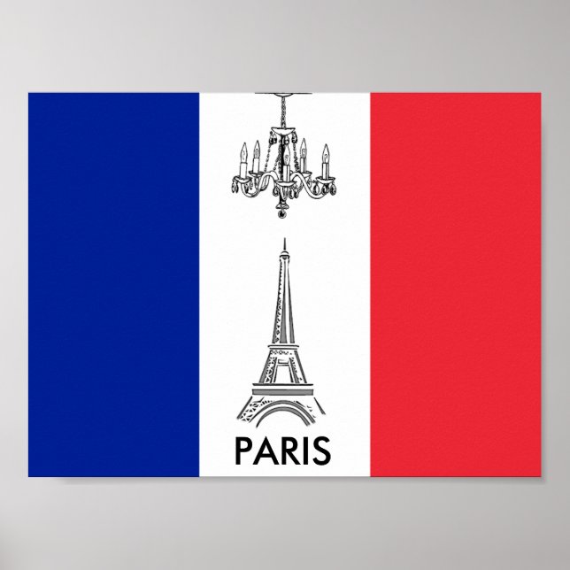 Paris Eiffel Tower Chandelier French Flag Poster (Frente)