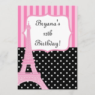 Paris Eiffel Tower French Dots Pink Convite