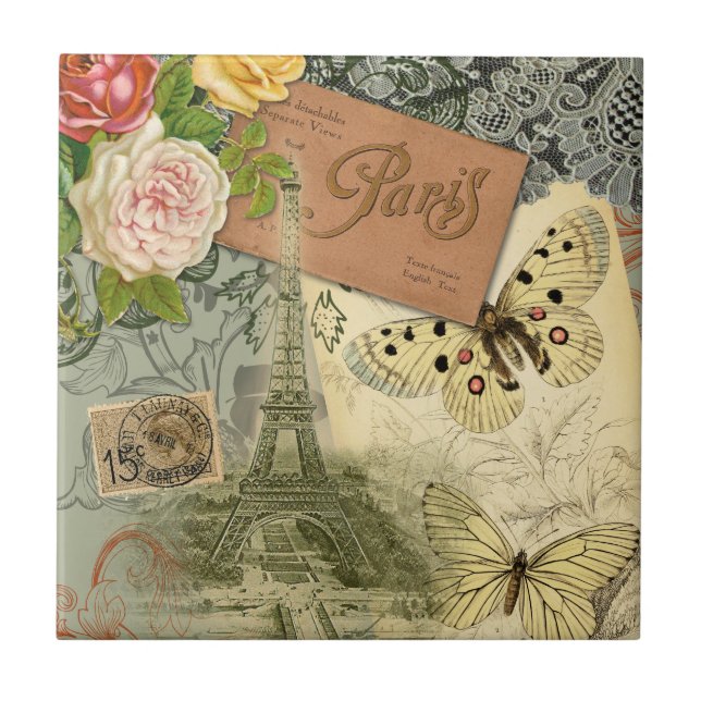 Paris França Antiga Colagem de Trabalho de arte Ei (Frente)