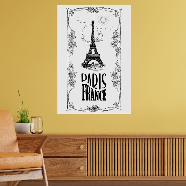 Paris França Black na White Poster (Sala de Estar 2)