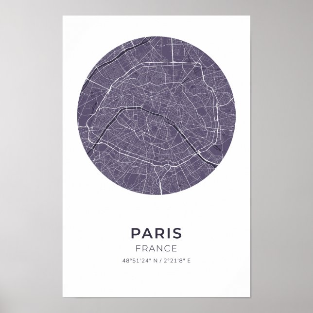 Paris França - Poster do Mapa do Círculo Roxo (Frente)