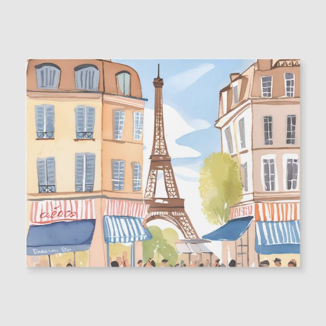 Paris France Eiffel Tower | Watercolor Magnet Card (Frente)