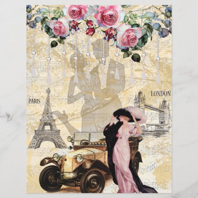 Paris London Fashion Collage Scrapbook Paper (Frente)