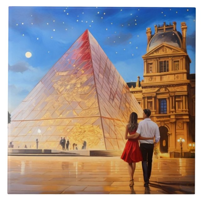 Paris Love: Louvre Museum Pyramid Romantic Couple (Frente)