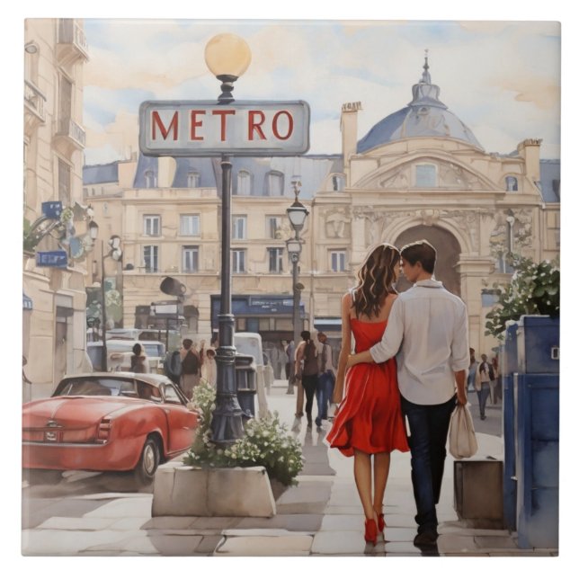 Paris Love: Romantic Couple by Train Station Metro (Frente)