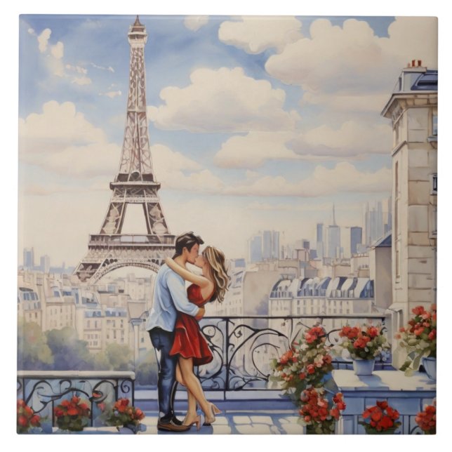 Paris Love: Romantic Couple Eiffel Tower Balcony (Frente)