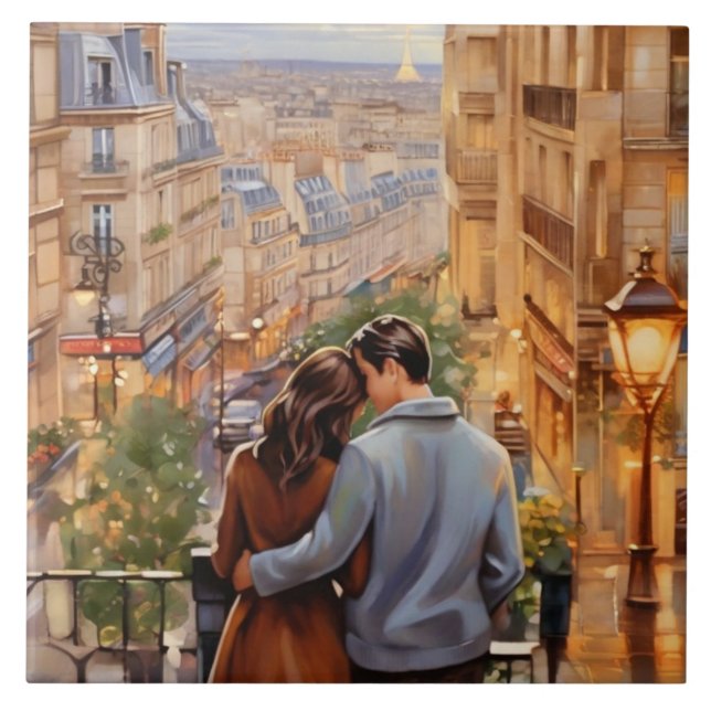 Paris Love: Romantic Couple French City View (Frente)