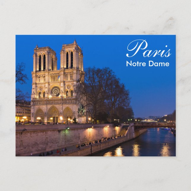 Paris - Notre Dame no cartão postal noturno (Frente)