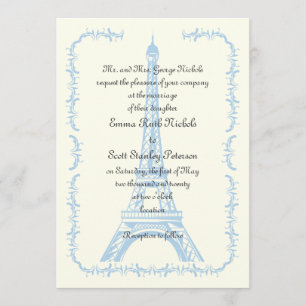 Paris que wedding o convite azul do marfim da