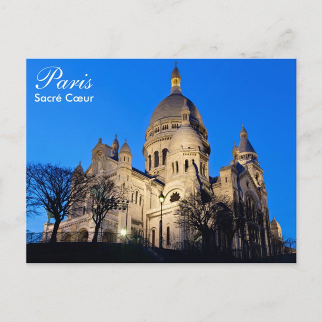 Paris - Sacré Coeur à noite no cartão postal (Frente)