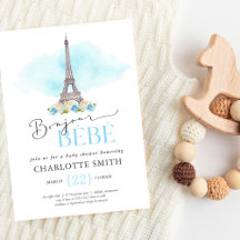 Paris Themed Bonjour Bébé Convite para Chá de fral