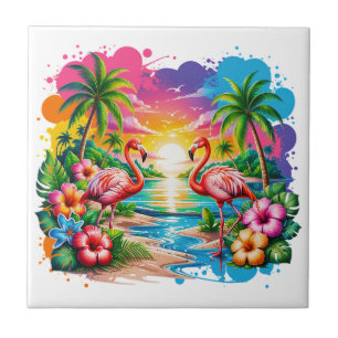 Parque de Flamingos Rosa Tropical ao Pôr do Sol Ar