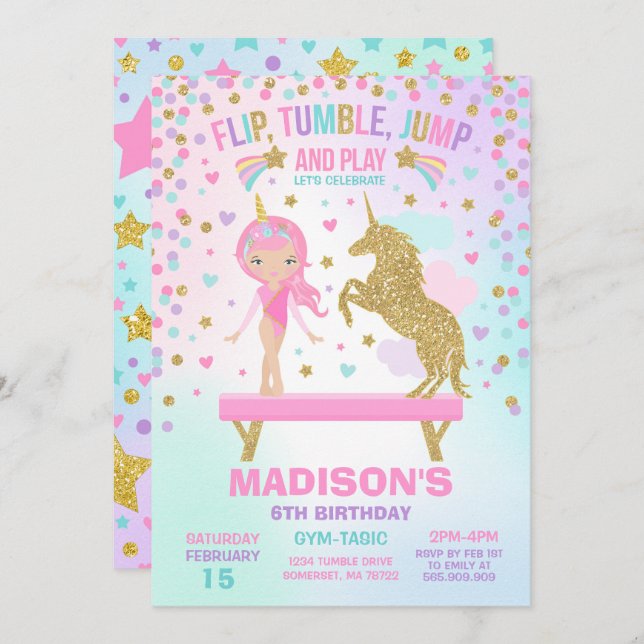 Partido da ginástica do unicórnio do convite da (Frente/Verso)