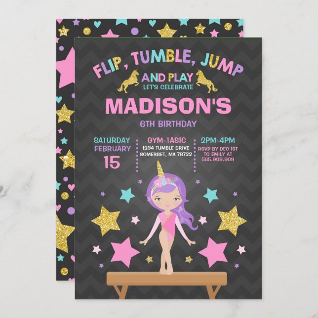 Partido da ginástica do unicórnio do convite da (Frente/Verso)