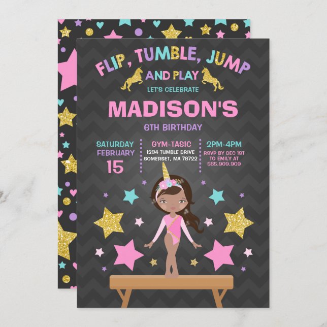 Partido da ginástica do unicórnio do convite da (Frente/Verso)