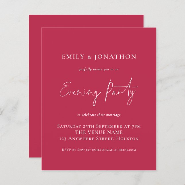 Partido da Noite do Casamento Magenta de Orçamento (Frente/Verso)