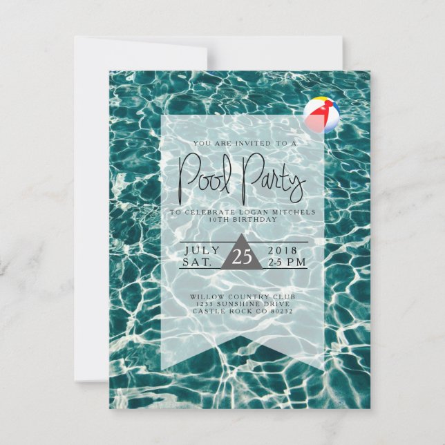 Partido da Piscina Moderna | Convite de Aniversári (Frente)