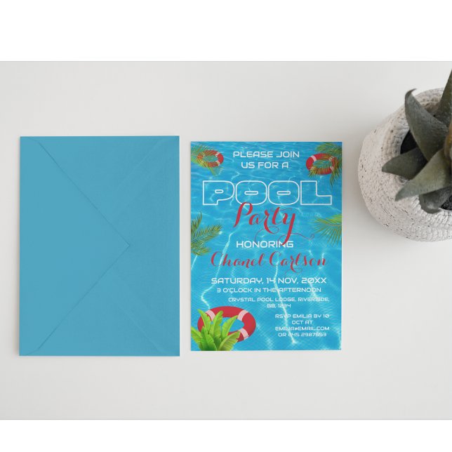 Partido da Piscina Tropical | Convite de Aniversár (Criador carregado)