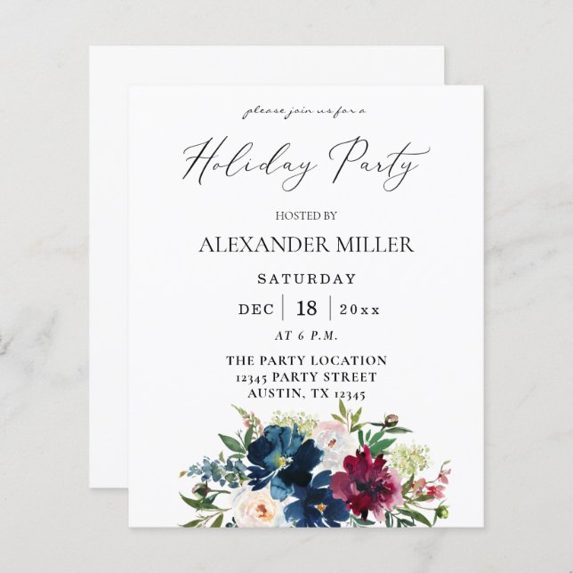 Partido de Férias Florais Brancas, Borgonha e Azul (Frente/Verso)