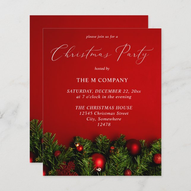 Partido de Natal do Ornamento Vermelho do Orçament (Frente/Verso)