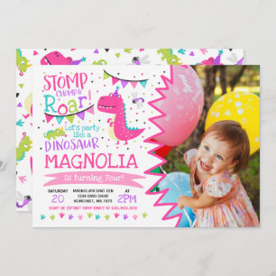 Partido do dinossauro da menina do convite do