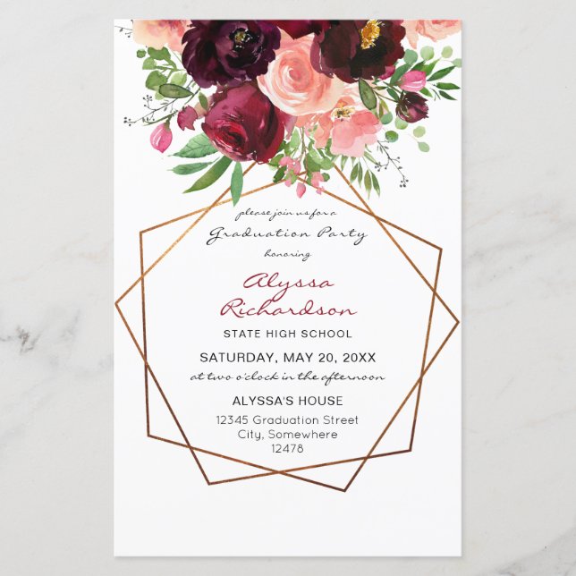 Partido do Formando de Frame Floral Rosa e Borbole (Frente)