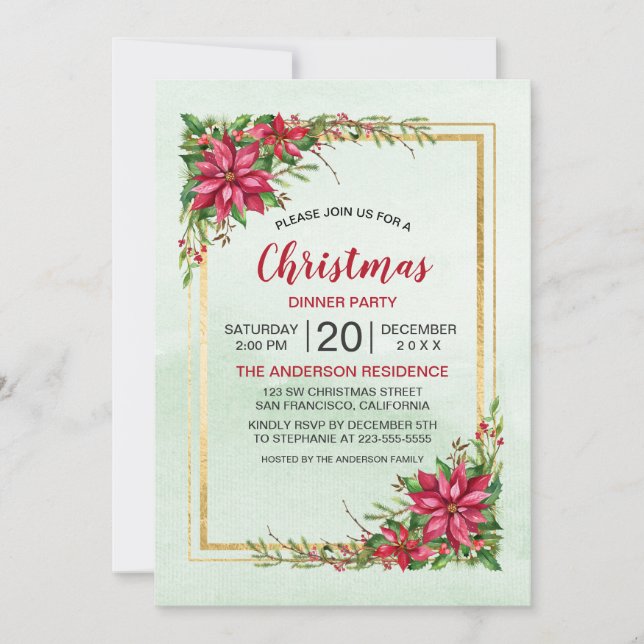 Partido do Natal Red Poinsettia Frame Dourado Flor (Frente)