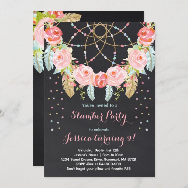 Partido do Sleepover do convite do aniversário do (Frente/Verso)