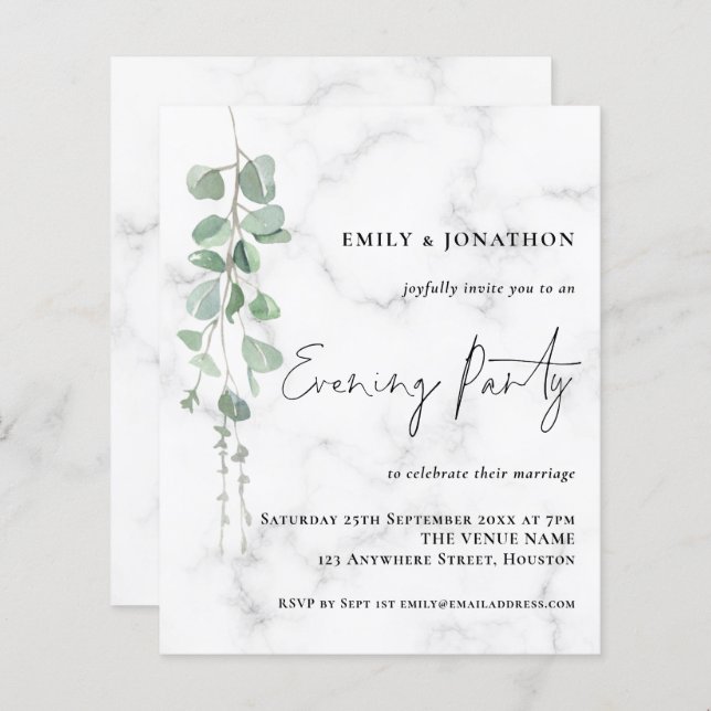 Partido Eucalyptus Marble Wedding Noite (Frente/Verso)
