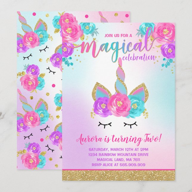 Partido mágico do unicórnio do convite do (Frente/Verso)