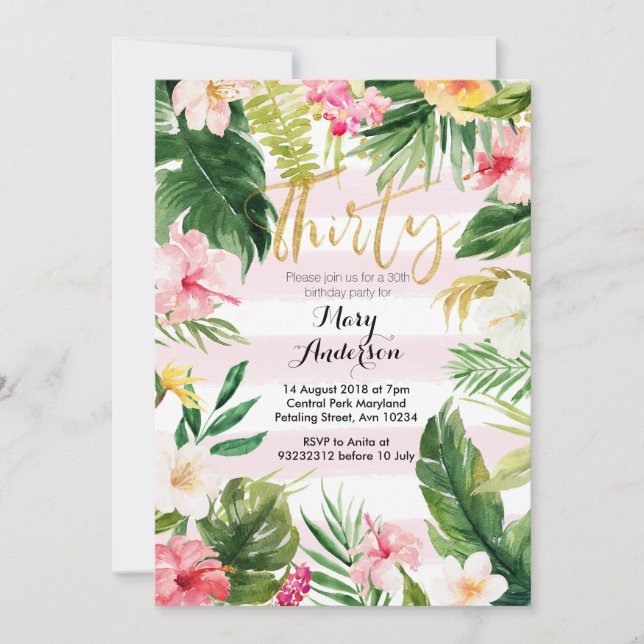 Partido tropical convite de trinta aniversário de (Frente)