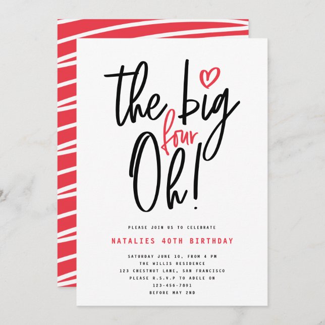 partido vermelho moderno de aniversário de 40 anos (Frente/Verso)