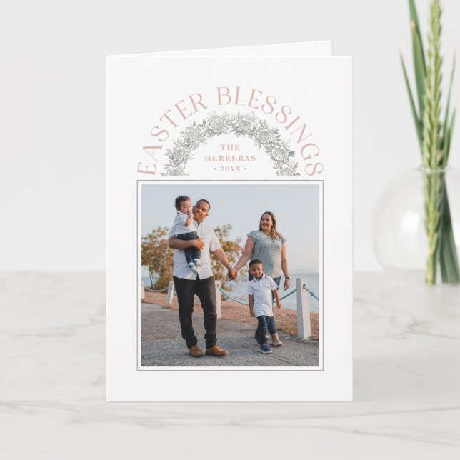 Páscoa Bênçãos Cartão com fotos da coroa - Rosa (Frente)