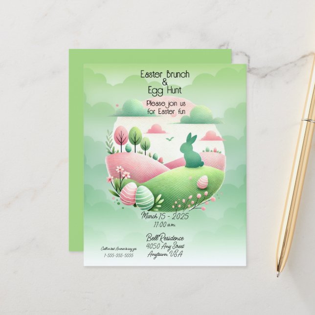 Páscoa Brunch e Ovo Caça Rosa e Verde (Frente/Verso In Situ)
