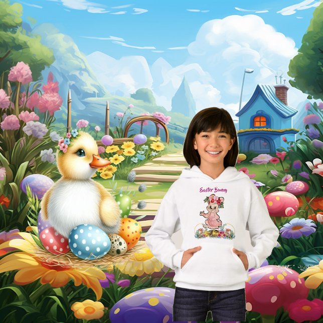 Páscoa Bunny Floral Crown Wreath Pintinhos Waterco (Easter Bunny Floral Crown Wreath Chicks Watercolor Hoodie)