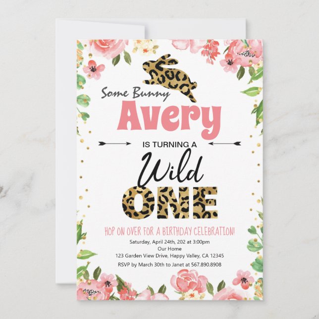 Páscoa Bunny Girl Primeiro Convite Rosa De Anivers (Frente)