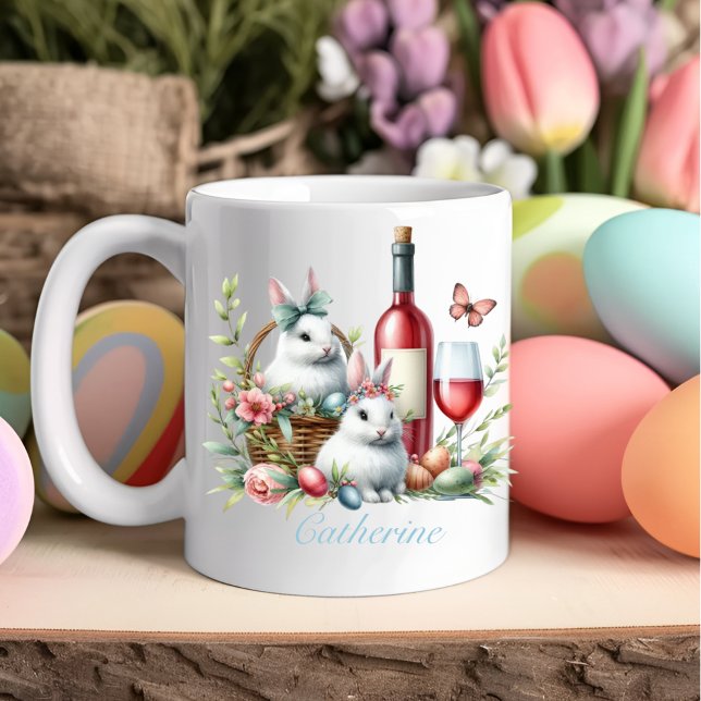 Páscoa de coelhos de trigo e caneca de vinho (Easter Whimsical Bunnies & Wine Mug)