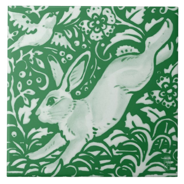 Páscoa Emerald Green Leaping Rabbit Floral Garden (Frente)