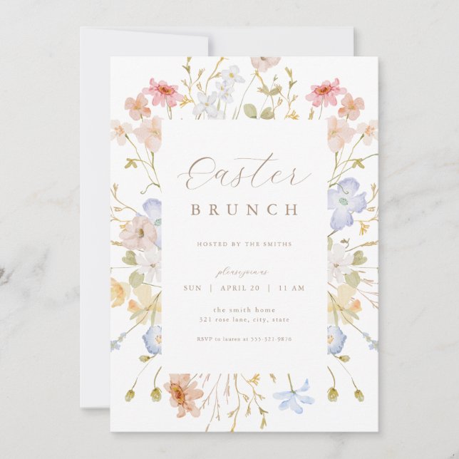 Páscoa Floral Pastel Brunch Convite para Caça ao O (Frente)