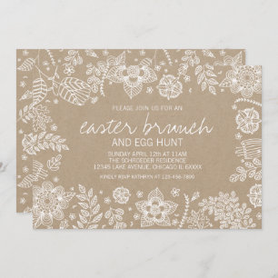 Páscoa Floral Rustic Kraft Brunch e Cartão de Caça