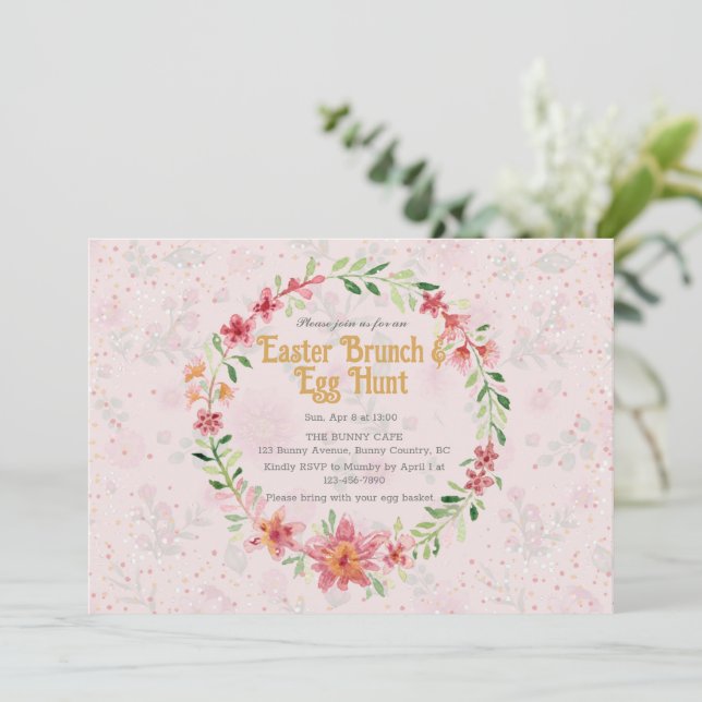Páscoa Foral Pinky Brunch Convite Para Caça Ao Ovo (Em pé/Frente)