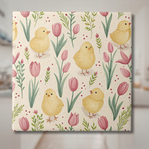 Páscoa Vintage Fofa Galinhas Amarelas Tulipas Verm