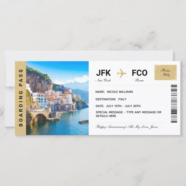 Passagem de Embarque Bilhete de Presente de Viagem (Frente)