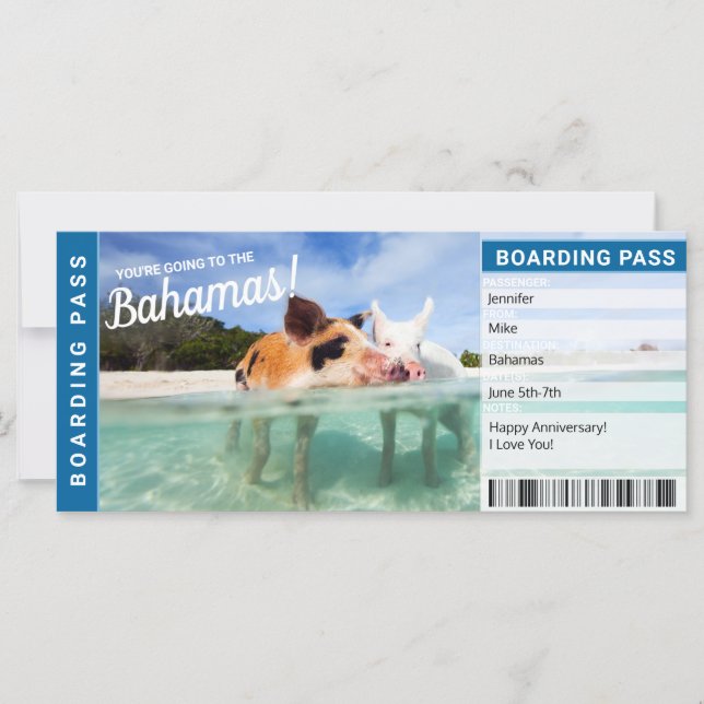Passagem de Embarque Presente de Férias nas Bahama (Frente)